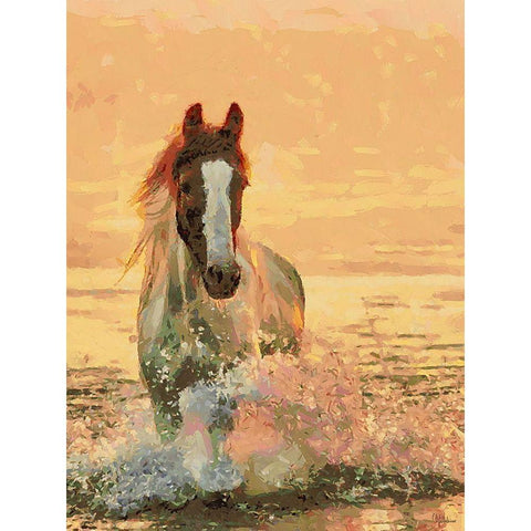 Horse in the Pond Black Modern Wood Framed Art Print with Double Matting by Medeiros, Celito