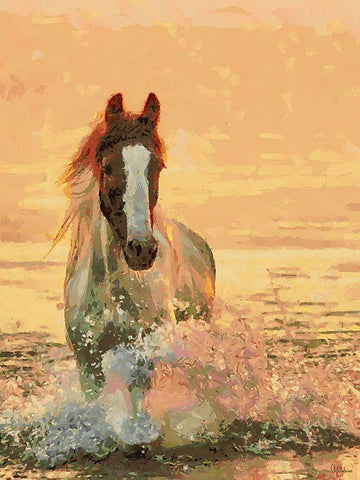 Horse in the Pond White Modern Wood Framed Art Print with Double Matting by Medeiros, Celito