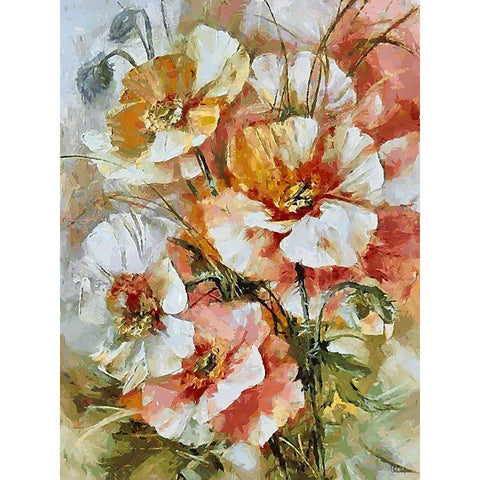 Pink Poppies Gold Ornate Wood Framed Art Print with Double Matting by Medeiros, Celito
