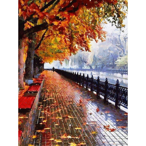 Autumn Waterfront Black Modern Wood Framed Art Print by Medeiros, Celito