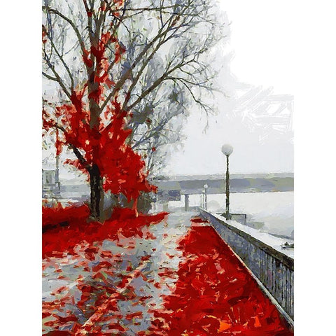 Red Leaves White Modern Wood Framed Art Print by Medeiros, Celito