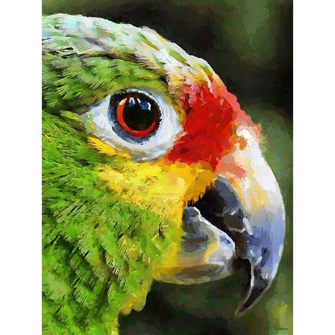 Green Parrot White Modern Wood Framed Art Print by Medeiros, Celito