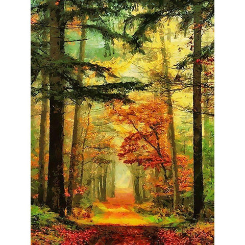 Autumn Walk in the Wood I Black Modern Wood Framed Art Print with Double Matting by Medeiros, Celito