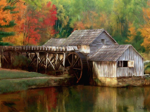 Old Wooden Mill Black Ornate Wood Framed Art Print with Double Matting by Medeiros, Celito