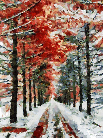 Winter Road White Modern Wood Framed Art Print with Double Matting by Medeiros, Celito