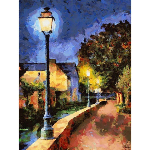 Lamps in Town Gold Ornate Wood Framed Art Print with Double Matting by Medeiros, Celito