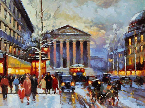 Romantic Paris V Black Ornate Wood Framed Art Print with Double Matting by Medeiros, Celito