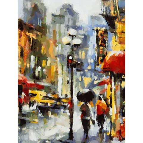 New York street White Modern Wood Framed Art Print by Medeiros, Celito