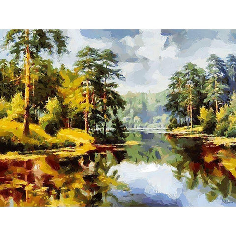 Landscape with Lake White Modern Wood Framed Art Print by Medeiros, Celito