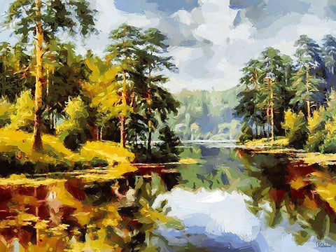 Landscape with Lake Black Ornate Wood Framed Art Print with Double Matting by Medeiros, Celito