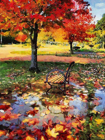 Bench in Park after the Rain White Modern Wood Framed Art Print with Double Matting by Medeiros, Celito