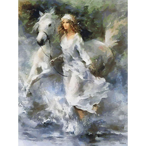 Girl with White Horse White Modern Wood Framed Art Print by Medeiros, Celito