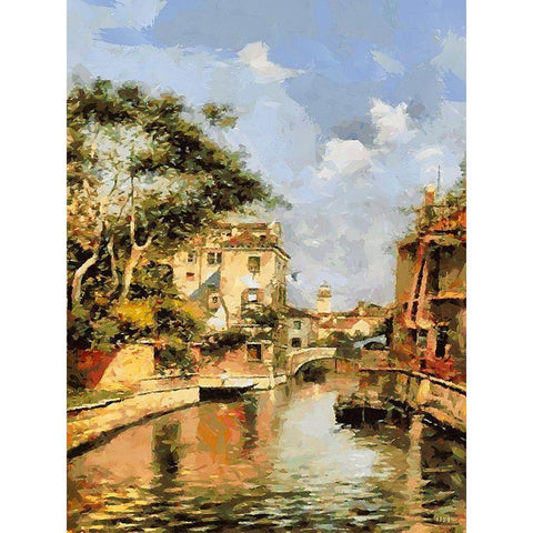 Stone Bridge over Water Gold Ornate Wood Framed Art Print with Double Matting by Medeiros, Celito