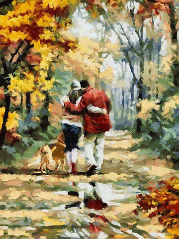 Lovers with a Dog White Modern Wood Framed Art Print with Double Matting by Medeiros, Celito