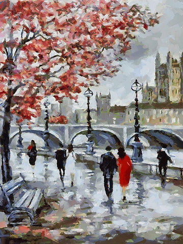 Couple in Black and Red Black Ornate Wood Framed Art Print with Double Matting by Medeiros, Celito