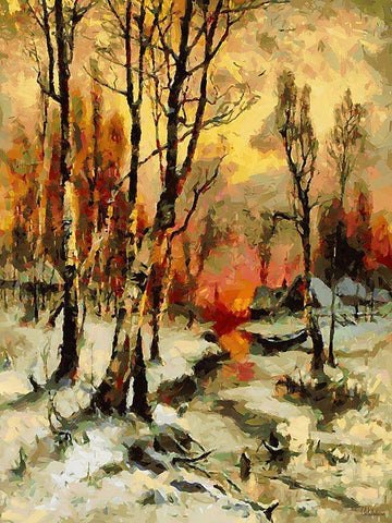 Sunset in Winter Black Ornate Wood Framed Art Print with Double Matting by Medeiros, Celito