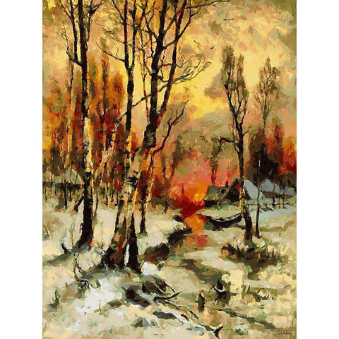 Sunset in Winter Black Modern Wood Framed Art Print with Double Matting by Medeiros, Celito