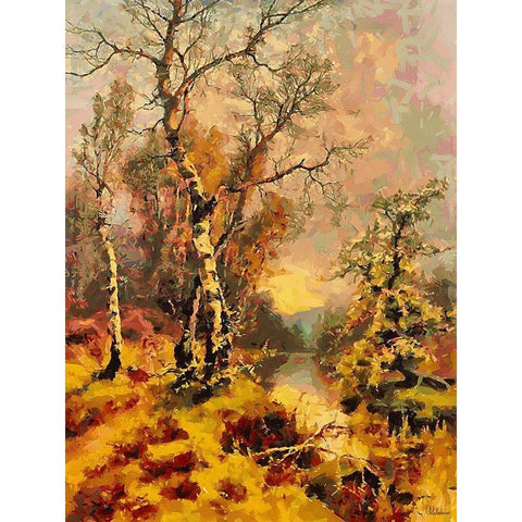 Autumn Landscape Black Modern Wood Framed Art Print with Double Matting by Medeiros, Celito