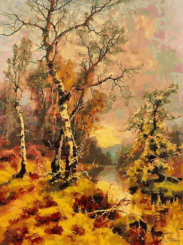 Autumn Landscape Black Ornate Wood Framed Art Print with Double Matting by Medeiros, Celito