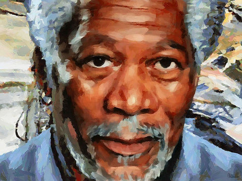 Morgan Freeman White Modern Wood Framed Art Print with Double Matting by Medeiros, Celito