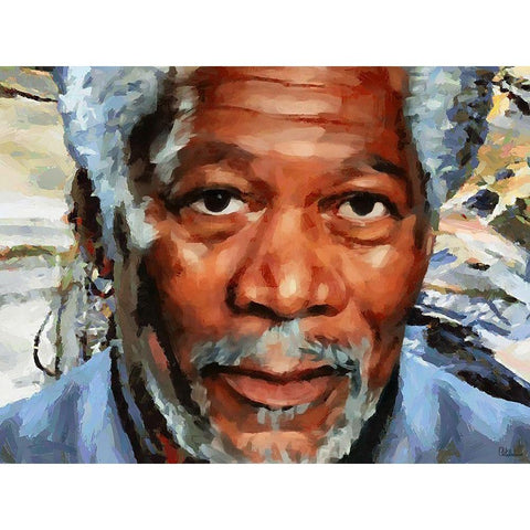Morgan Freeman White Modern Wood Framed Art Print by Medeiros, Celito