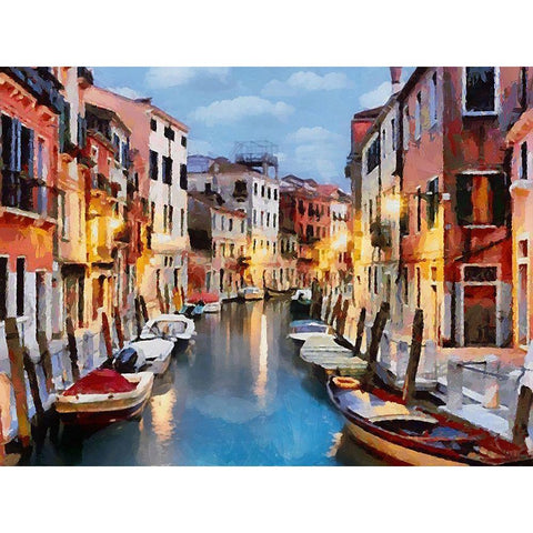 Boats with colorful Houses X White Modern Wood Framed Art Print by Medeiros, Celito