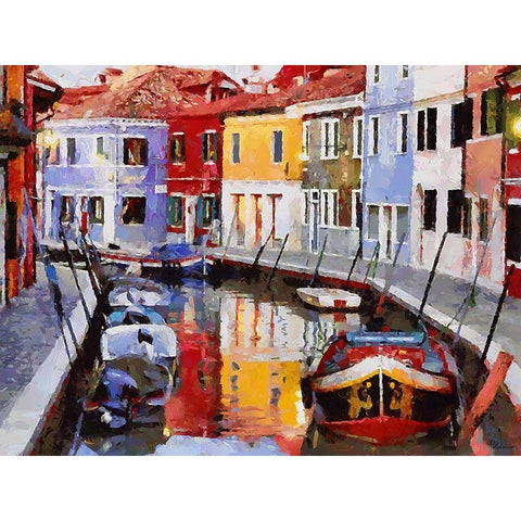 Boats with colorful Houses XI Black Modern Wood Framed Art Print with Double Matting by Medeiros, Celito