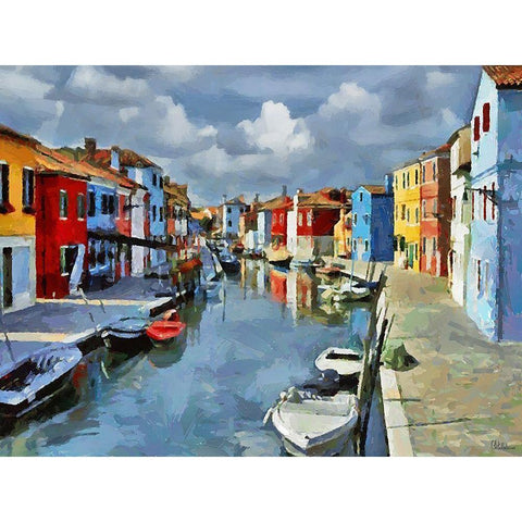 Boats with colorful Houses XII White Modern Wood Framed Art Print by Medeiros, Celito