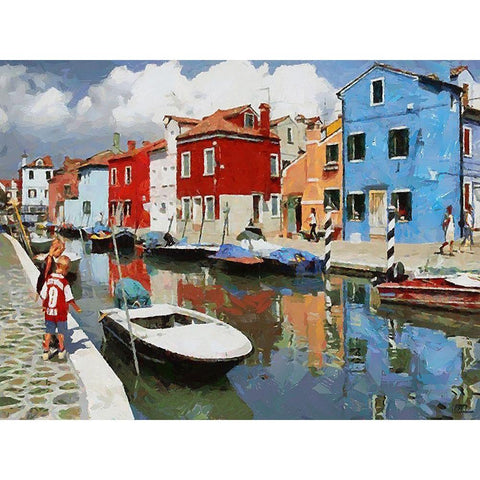 Boats with colorful Houses XIII Gold Ornate Wood Framed Art Print with Double Matting by Medeiros, Celito