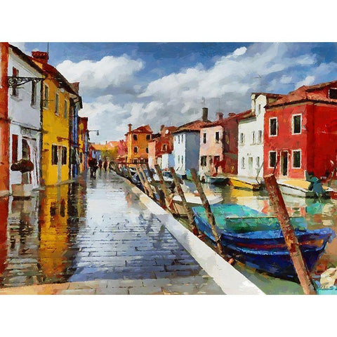 Boats with colorful Houses XIV White Modern Wood Framed Art Print by Medeiros, Celito