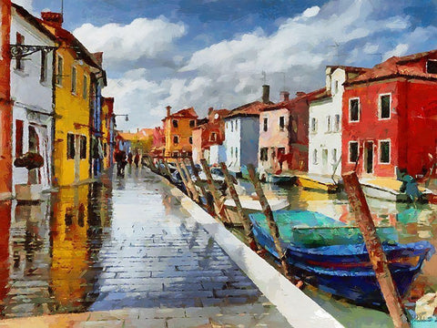 Boats with colorful Houses XIV Black Ornate Wood Framed Art Print with Double Matting by Medeiros, Celito