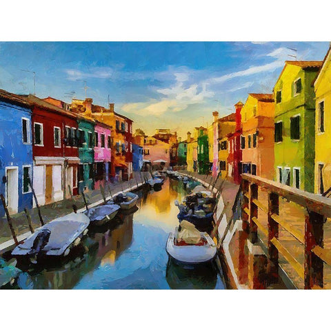 Boats with colorful Houses XV Gold Ornate Wood Framed Art Print with Double Matting by Medeiros, Celito