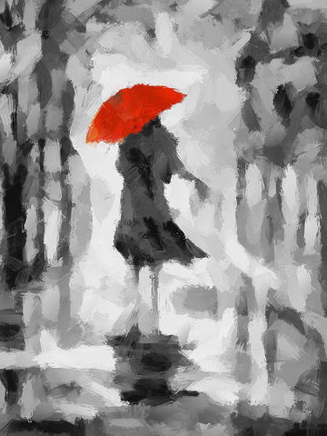 Girl with Red Umbrella II White Modern Wood Framed Art Print with Double Matting by Medeiros, Celito