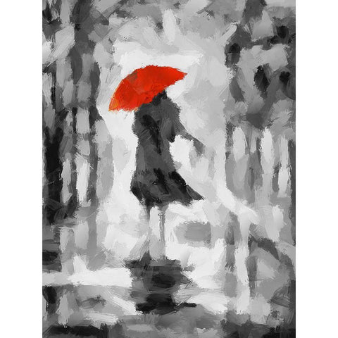 Girl with Red Umbrella II Black Modern Wood Framed Art Print by Medeiros, Celito