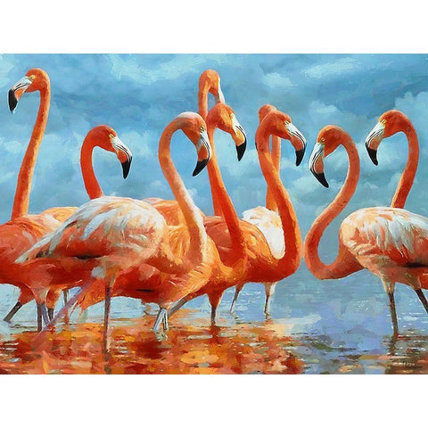Flamingo Black Modern Wood Framed Art Print with Double Matting by Medeiros, Celito