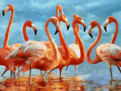 Flamingo White Modern Wood Framed Art Print with Double Matting by Medeiros, Celito