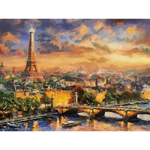 Paris on the Evening Gold Ornate Wood Framed Art Print with Double Matting by Medeiros, Celito