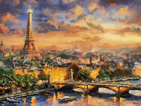 Paris on the Evening White Modern Wood Framed Art Print with Double Matting by Medeiros, Celito