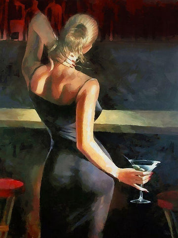 Lady with Martini Black Ornate Wood Framed Art Print with Double Matting by Medeiros, Celito