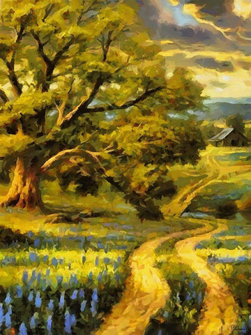 Road in the countryside II Black Ornate Wood Framed Art Print with Double Matting by Medeiros, Celito