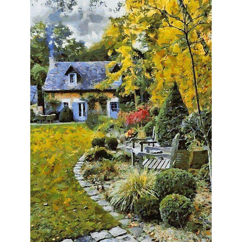 House with Garden Gold Ornate Wood Framed Art Print with Double Matting by Medeiros, Celito
