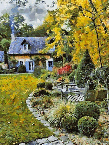 House with Garden Black Ornate Wood Framed Art Print with Double Matting by Medeiros, Celito