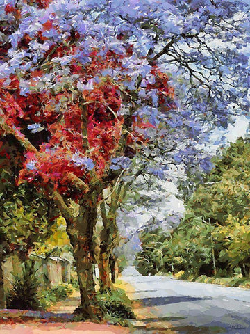 Road with flowering Trees Black Ornate Wood Framed Art Print with Double Matting by Medeiros, Celito