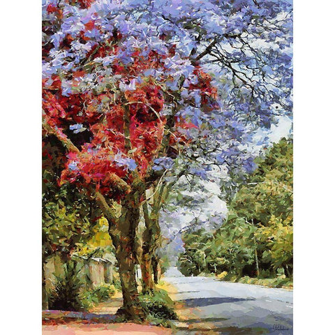 Road with flowering Trees White Modern Wood Framed Art Print by Medeiros, Celito