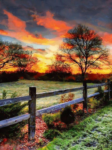 Sunset in Countryside White Modern Wood Framed Art Print with Double Matting by Medeiros, Celito