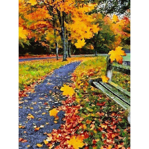 Path in the Park in Autumn Gold Ornate Wood Framed Art Print with Double Matting by Medeiros, Celito