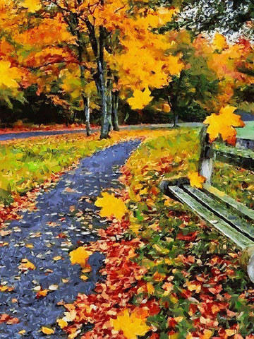 Path in the Park in Autumn Black Ornate Wood Framed Art Print with Double Matting by Medeiros, Celito