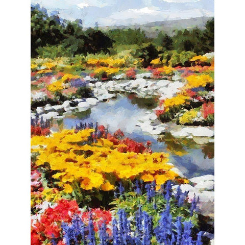 Lake with white Stones in Garden White Modern Wood Framed Art Print by Medeiros, Celito