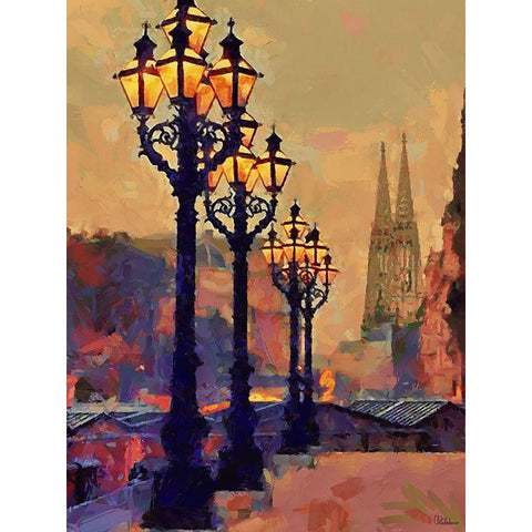 Lamps with Cathedral view Gold Ornate Wood Framed Art Print with Double Matting by Medeiros, Celito