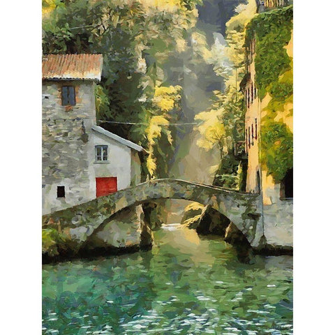 Old Stone Bridge Gold Ornate Wood Framed Art Print with Double Matting by Medeiros, Celito